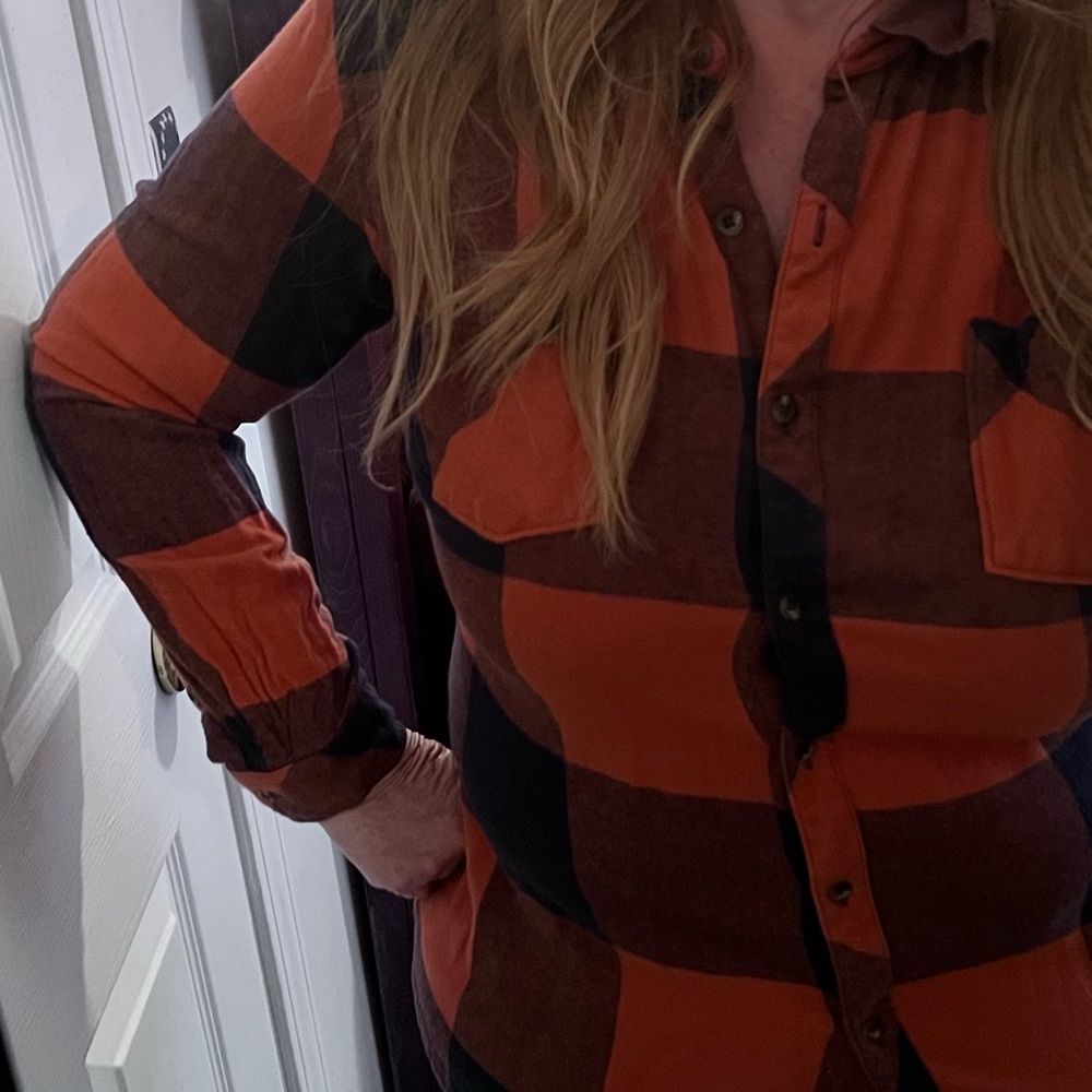 Natural Reflections orange and navy flannel shirt